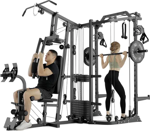 GMWD Fitness Dual-Station Smith Machine Power Cage